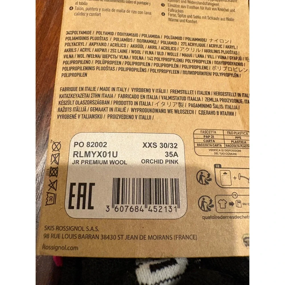 New‎ Rossignol Premium Wool Junior Ski Socks XXS 30/32 Thermal Protection Pink